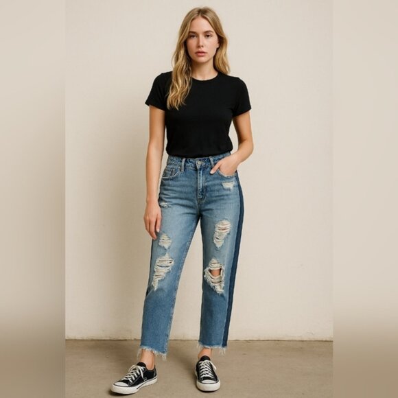 Hidden Colorblock Distressed Jeans Size 27 Raw Hem - Picture 1 of 7